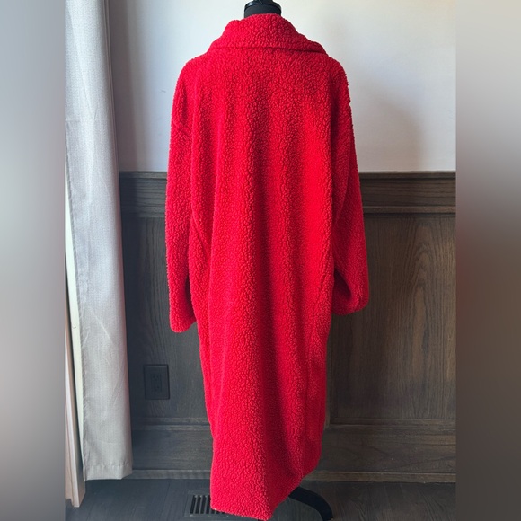 Vibrant Long Red Teddy Jacket for Women 2X - Picture 4 of 8